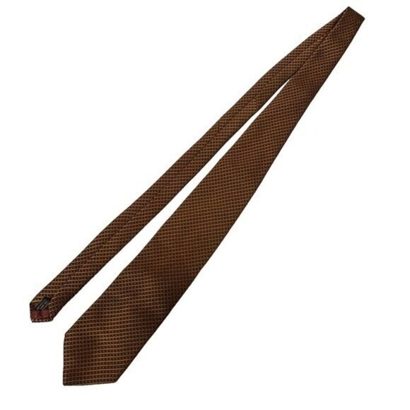 Ermenegildo Zegna Italian Silk Neck Tie Checkered Stripe Print 58" Long Red Gold - Picture 1 of 9